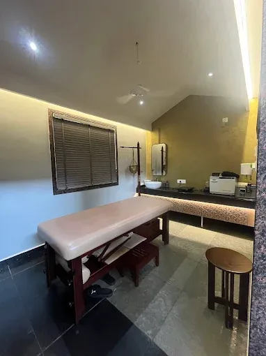 Therapy room with treatment bed